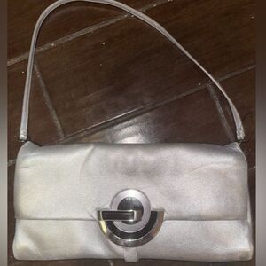 GIORGIO ARMANI CALF LEATHER SILVER SHOULDER BAG